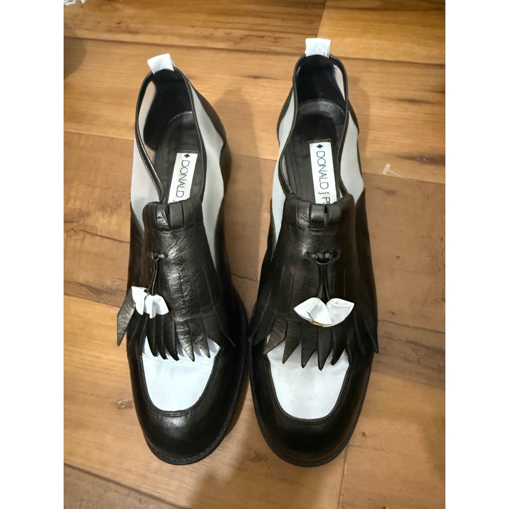 Donald J Pliner Black White Mesh Kiltie Loafers Spain Leather Tassel Flats 8M
